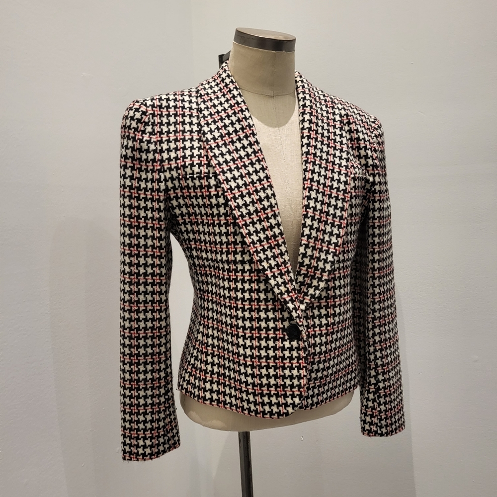 Giraffe 1980's B&W Houndstooth w/ Red Detail Cropped Blazer